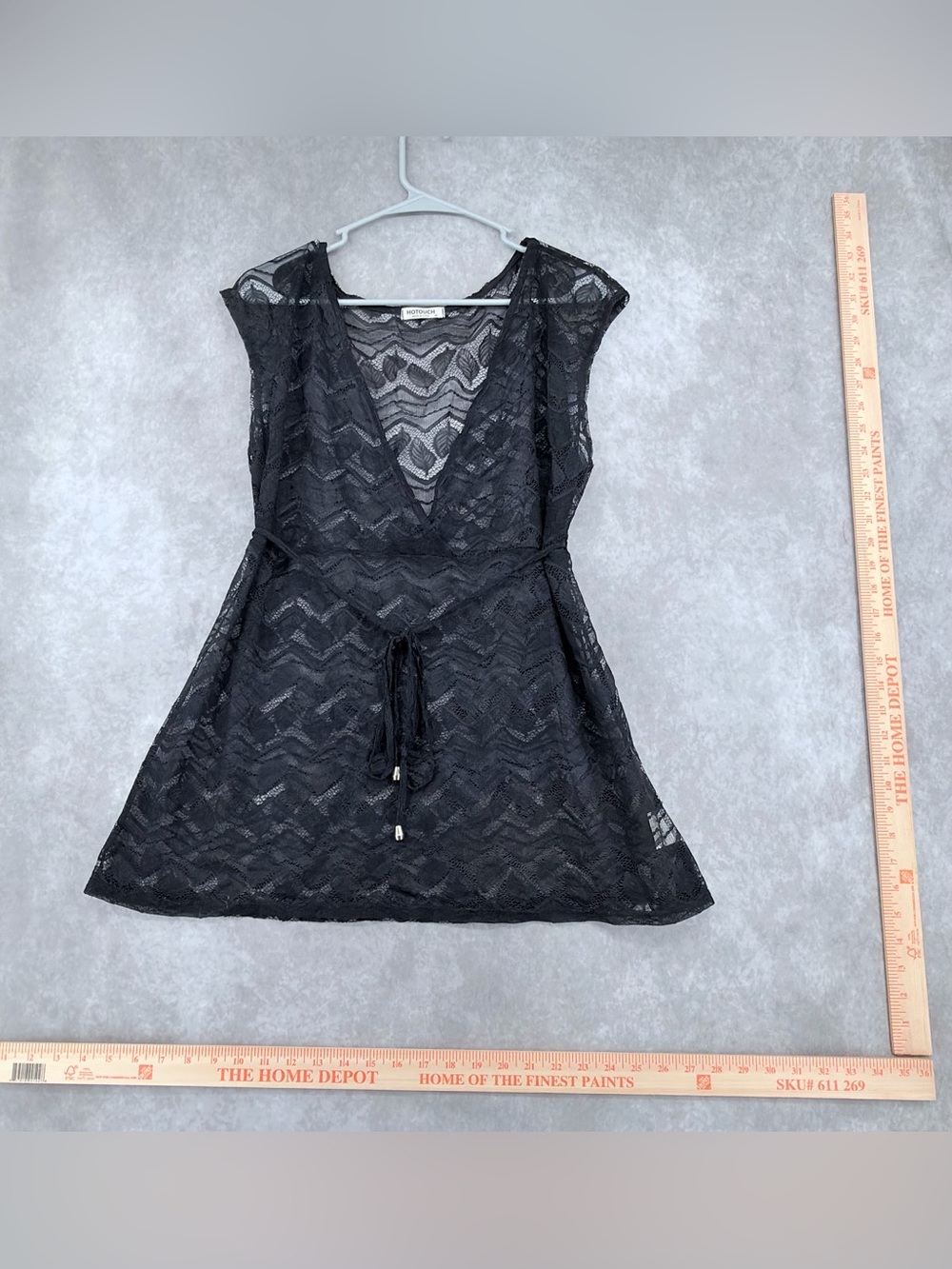 Women’s Medium Hotouch Black Lace V-Neck Drawstring Mini swim suit cover dress